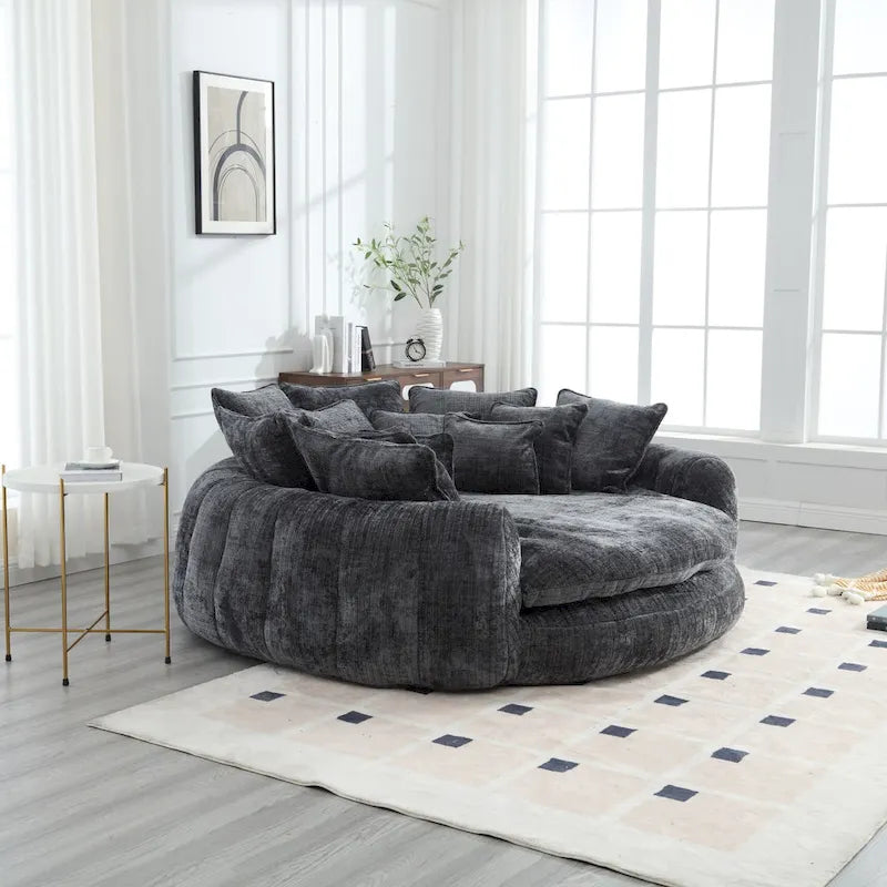 Comodo divano letto matrimoniale a forma di pagnotta, formato extra-large con braccioli