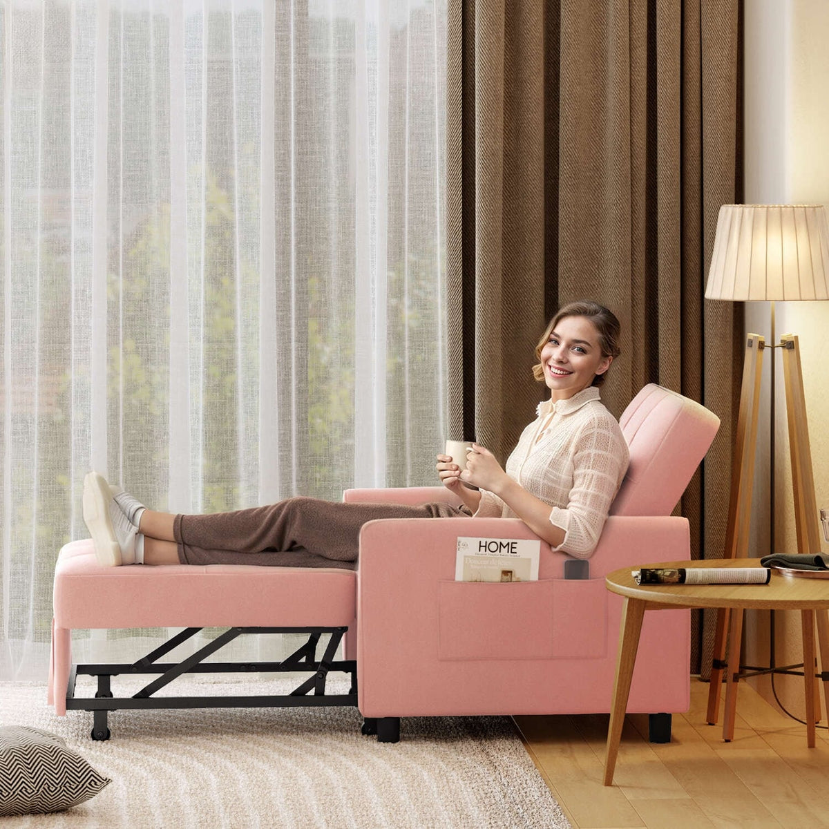 Divano letto trasformabile 3 in 1 con schienale regolabile, poltrona-divano estraibile, letto pieghevole convertibile per soggiorno
