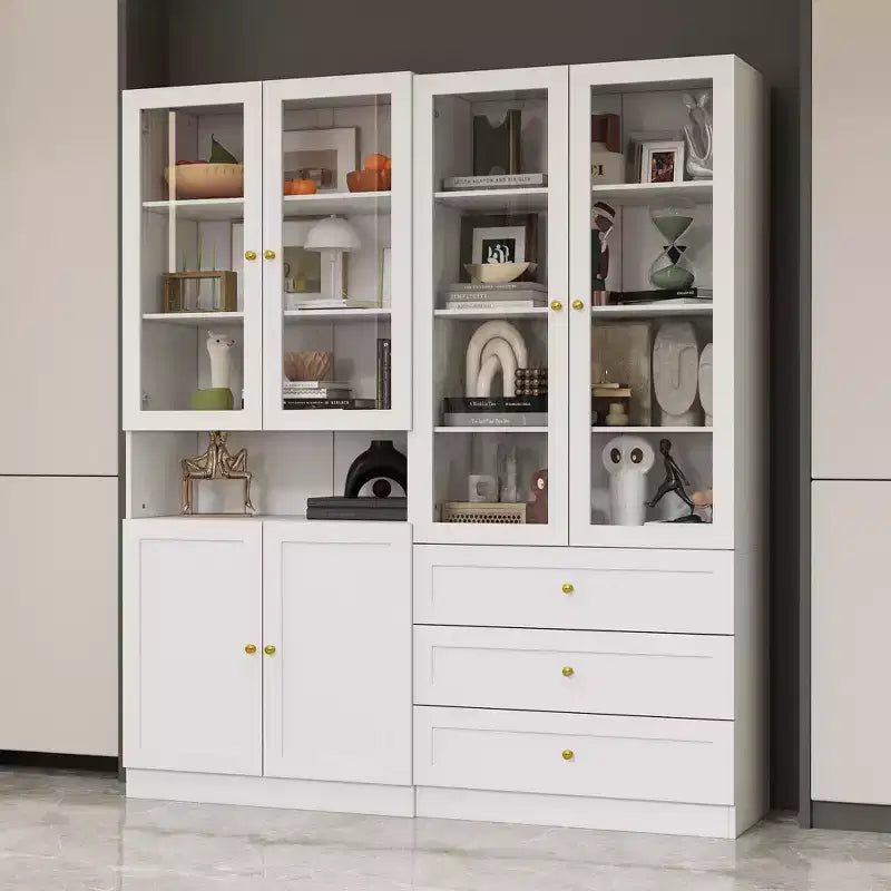 Vitrine combinée Famapy avec portes en verre, bibliothèque, organisateur et meuble garde-manger