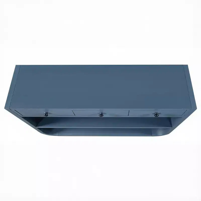 Tavolo consolle curvo ModernLuxe, tavolo d'ingresso, tavolino laterale per divano, espositore, tavolino d'accento con 3 cassetti a chiusura ammortizzata e 2 ripiani aperti