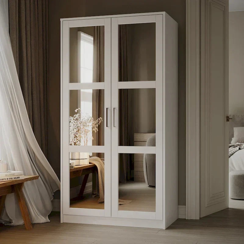 Armadio guardaroba Urban a 2 ante in legno massello al 100%, con ante massicce e a specchio