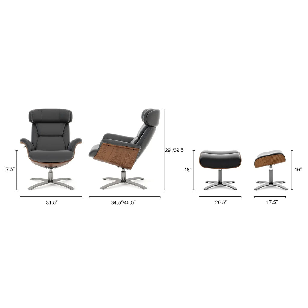 Fauteuil inclinable Jovan de 31.5 en cuir véritable avec ottoman
