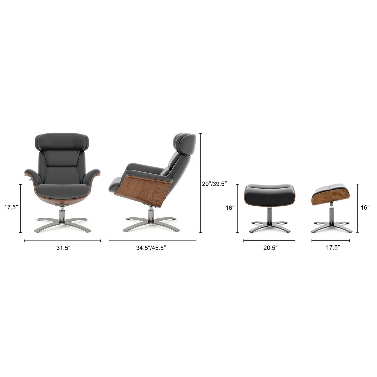 Fauteuil inclinable Jovan de 31.5 en cuir véritable avec ottoman