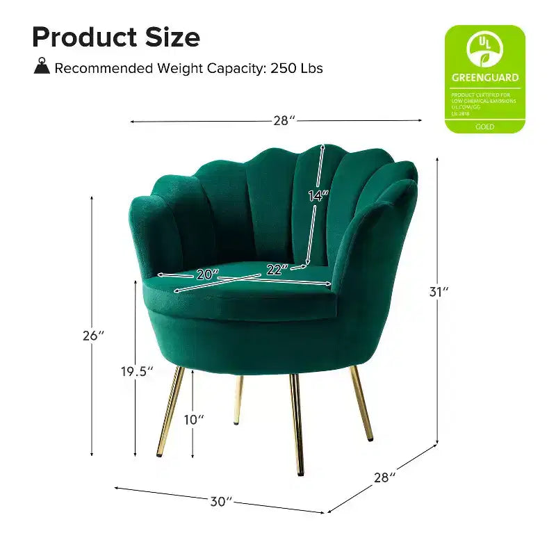 Fauteuil tonneau confortable avec pieds en métal doré, fauteuil d’appoint pour le salon