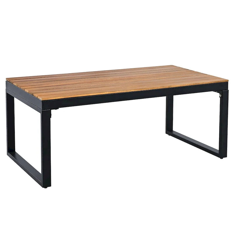 Ensemble de canapé d'extérieur 4 pièces pour 5 personnes, avec table basse en bois massif et coussins amovibles