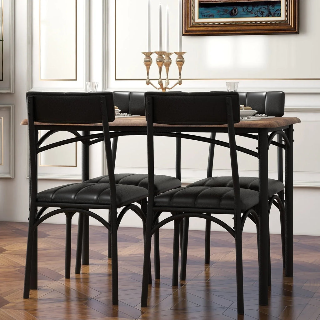 Set da pranzo con tavolo rettangolare per 4 persone e sedie imbottite