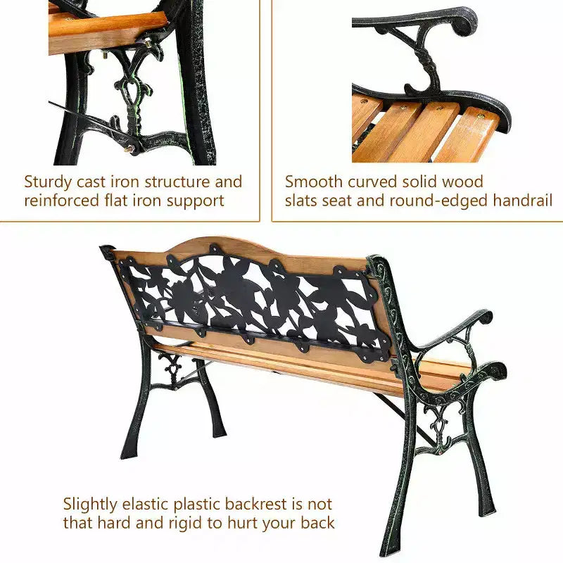 Banc de jardin en métal Costway pour patio, parc, jardin, porche ou allée, en fonte et bois dur