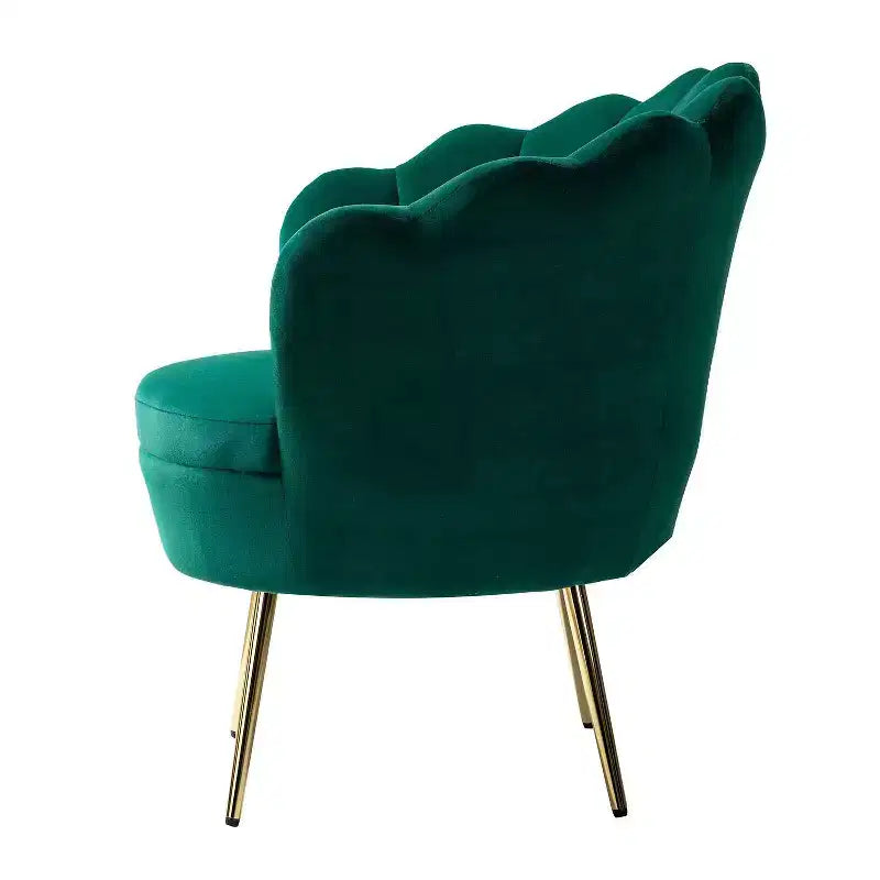 Fauteuil tonneau confortable avec pieds en métal doré, fauteuil d’appoint pour le salon