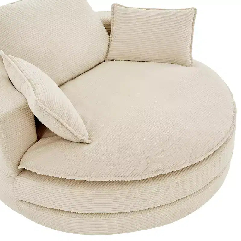 Fauteuil d’appoint pivotant à 360°, fauteuil tonneau rond pivotant avec coussin pour le salon
