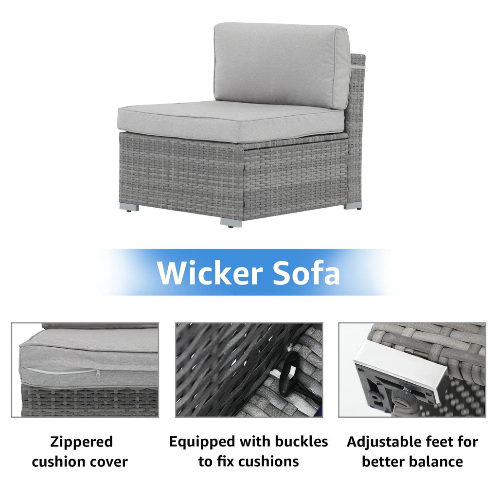 7-teiliges Outdoor-Ecksofaset aus Rattan und Stahl mit Kissen