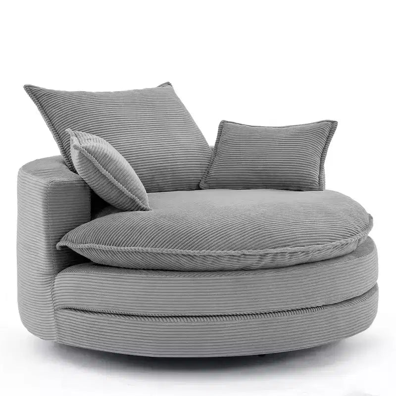 Fauteuil d’appoint pivotant à 360°, fauteuil tonneau rond pivotant avec coussin pour le salon