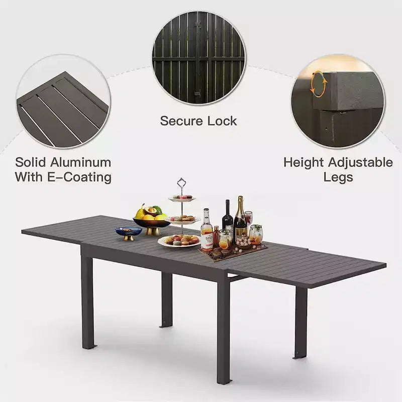Table à manger Okak en aluminium pour patio, extensible, pour salle à manger et cuisine