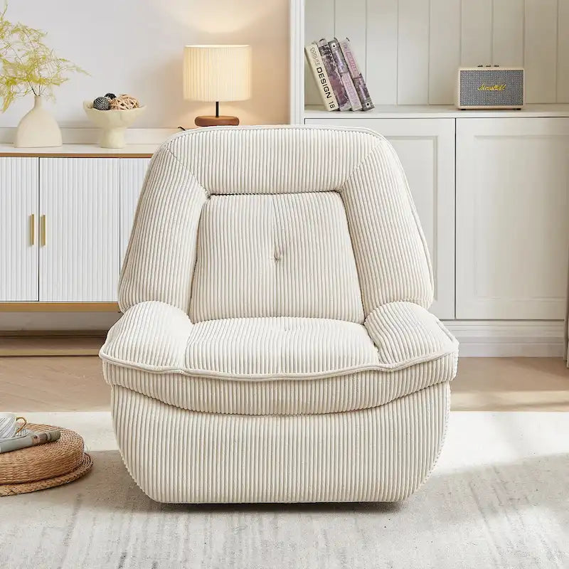 Drehsessel mit Cordbezug, Schaukelfunktion und Fußstütze fürs Wohnzimmer