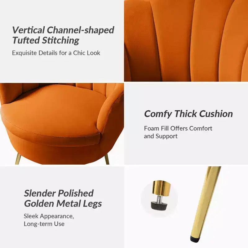 Fauteuil tonneau confortable avec pieds en métal doré, fauteuil d’appoint pour le salon