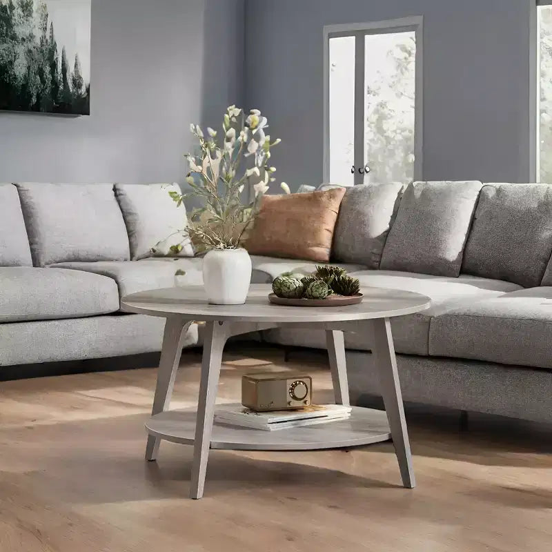 Runder Couchtisch in Honigbraun mit 2 Ablageebenen, Maße 31.5 x 17.7 Inches, ideal fürs Wohnzimmer