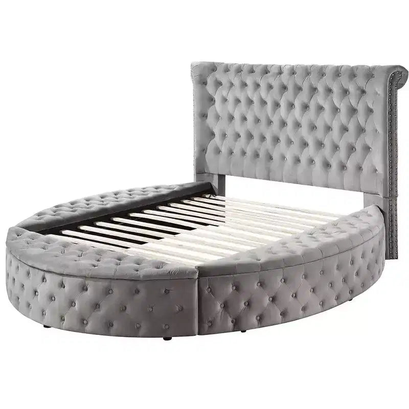 Lit queen Gaiva gris velours 109 - Acme Furniture : clous décoratifs élégants, capitonnage à boutons, cadre en bois composite