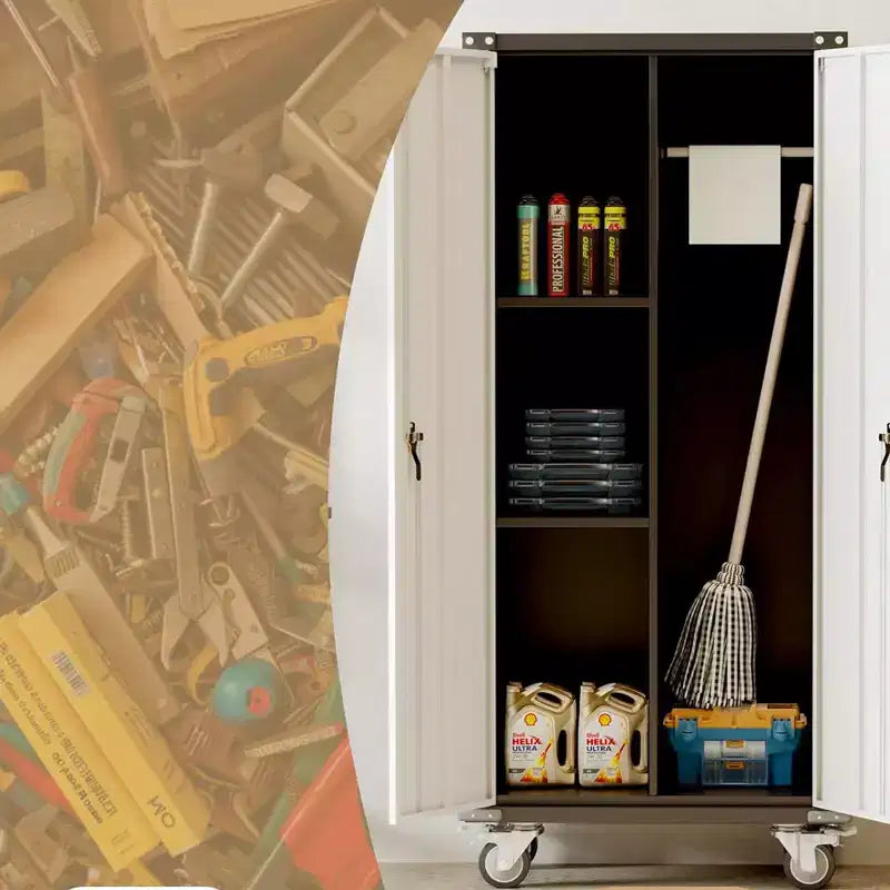 Armoire de rangement pour garage avec roulettes et panneau perforé, armoire métallique verrouillable de 72 H avec 2 portes et 4 étagères réglables pour atelier de garage