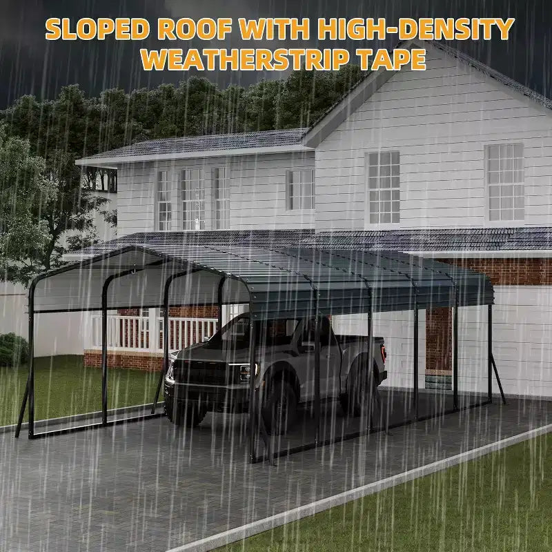 LinTimes metalen carport van 12x24 FT met gegalvaniseerd stalen dak, gepoedercoat frame, waterbestendige overkapping voor voertuigen en bescherming buitenshuis