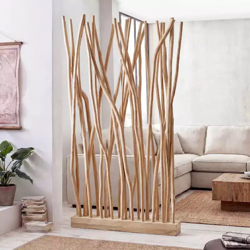 Paravent à panneau unique JONATHAN Y Tranquil, style bohème côtier, 39W x 68H, fabriqué à la main avec des branches de teck