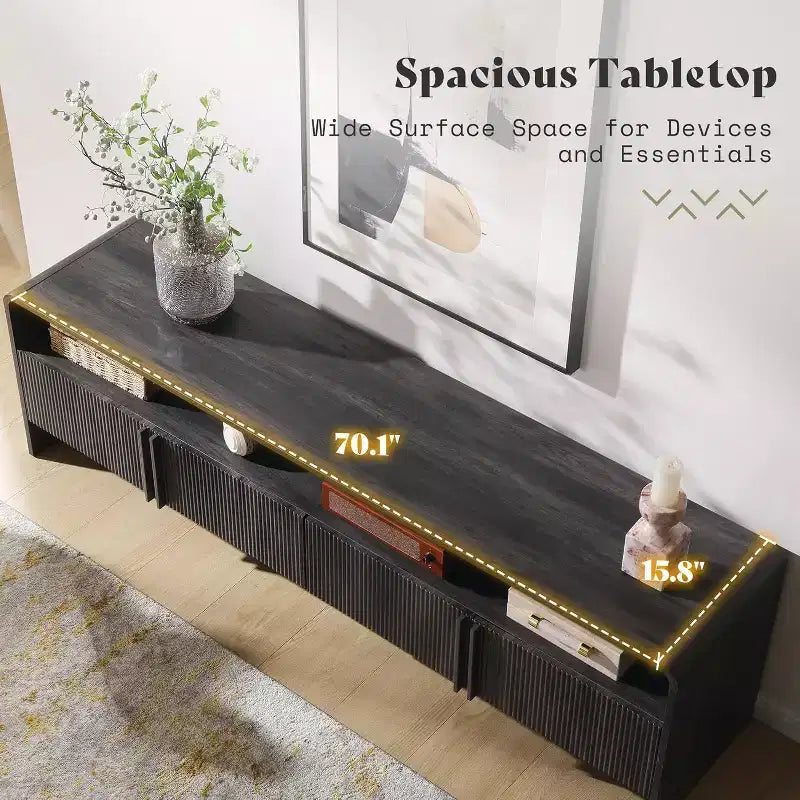 AMERLIFE 70 Modern TV Stand with Fluted Design & Storage Cabinets, for TVs up to 80, Wood Entertainment Center Media Console for Living Room