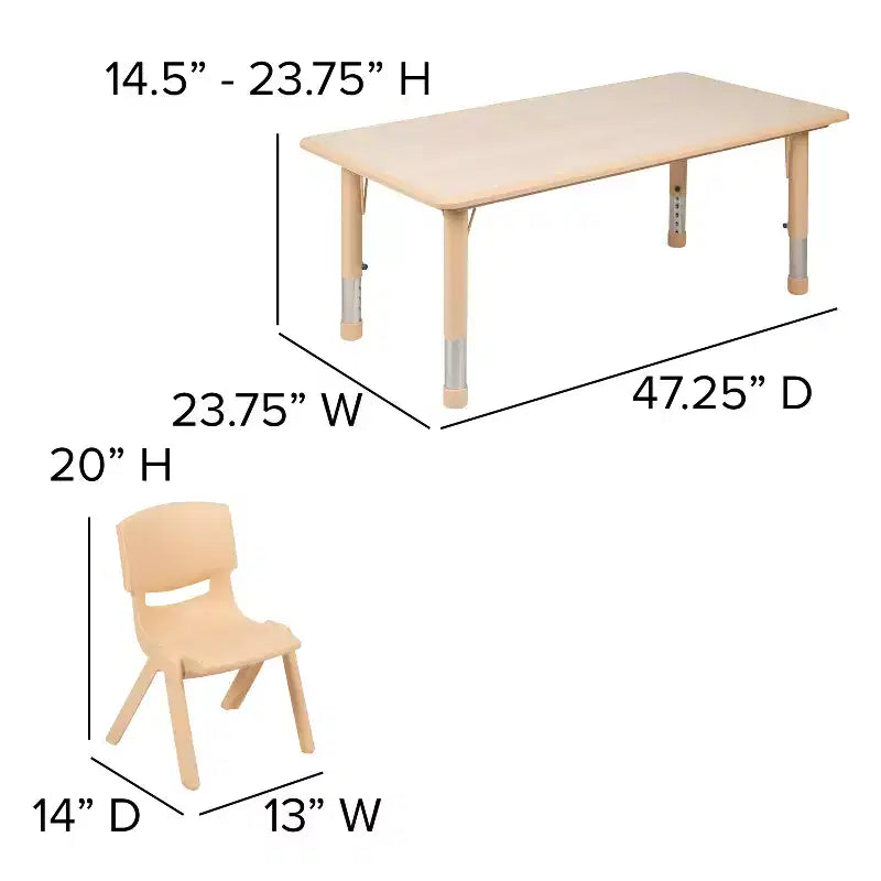 Emma und Oliver, rechteckiger höhenverstellbarer Aktivitätstisch aus Kunststoff, 23.625W x 47.25L, Set mit 6 Stühlen