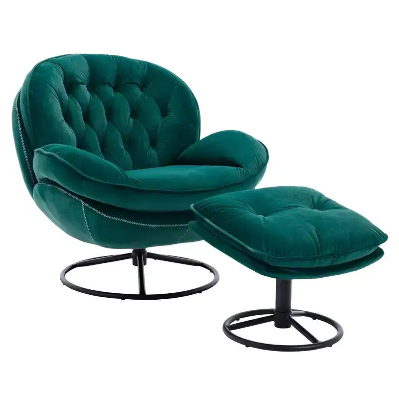 Okak Samt-Sessel mit Hocker, moderner Sessel ohne Armlehnen im Mid-Century-Stil, bequemer, weicher Sessel zum Fernsehen und Spielen