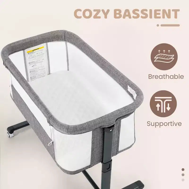 Berceau pour bébé à roulettes ??Beige / Gris / Rose, lit cododo, pour 1 bébé