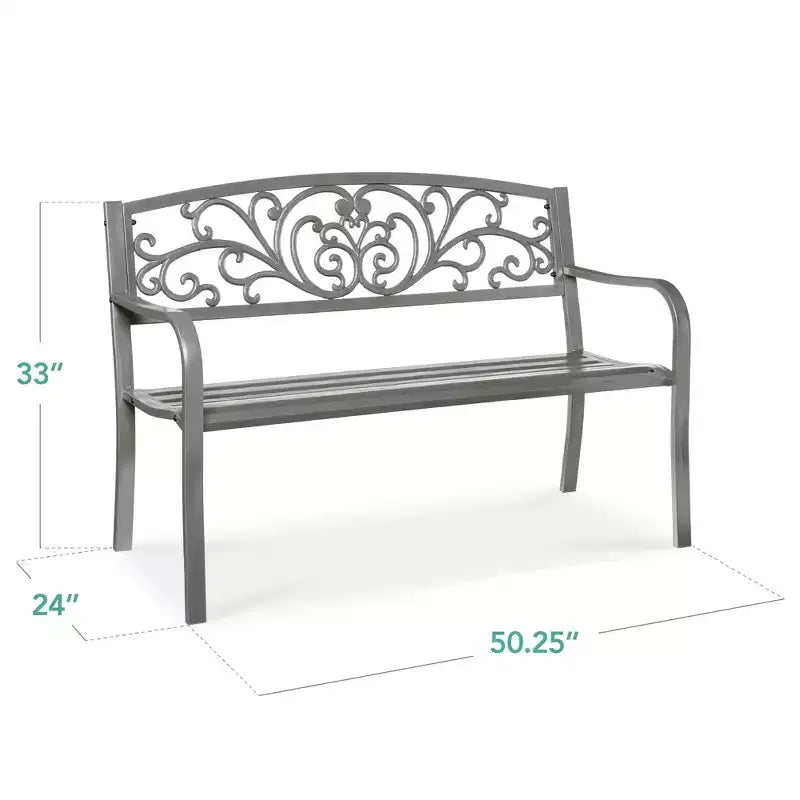 Best Choice Products Gartenbank aus Stahl für Terrasse und Veranda mit floral gestaltetem Rückenteil