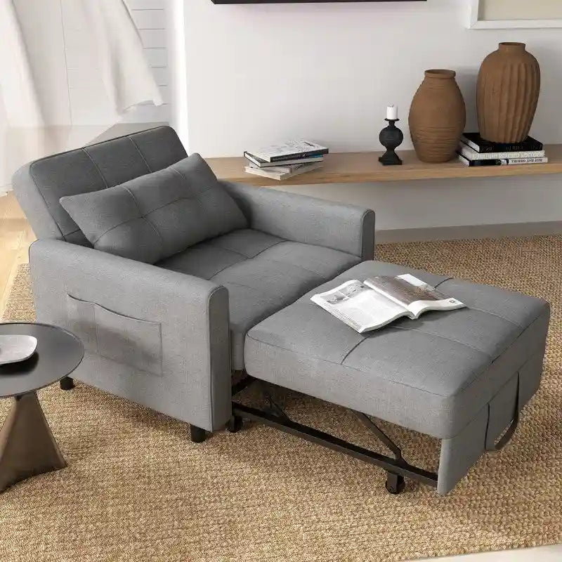 Fauteuil convertible 3-en-1 avec lit escamotable, canapé lounge rembourré convertible, réglable et pliable