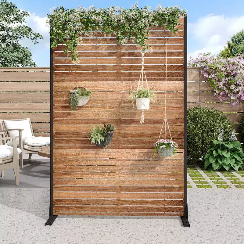 MAYEERTY kamerscherm van 72 inch met gegalvaniseerd frame, houtnerf, privacyscherm voor tuin en terras, beige