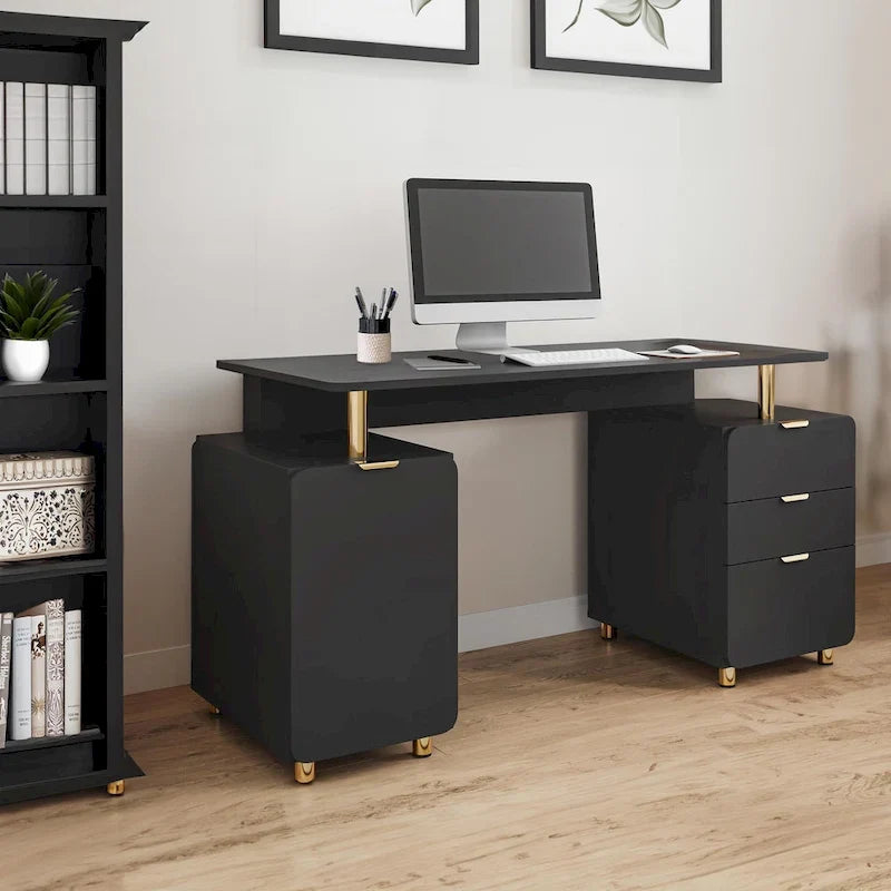 Scrivania direzionale moderna sospesa con 3 cassetti e piano di lavoro elegante