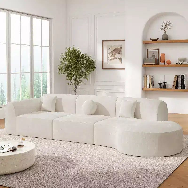 Divano componibile moderno curvo da 140 pollici con chaise longue, set da 3 pezzi, per soggiorno