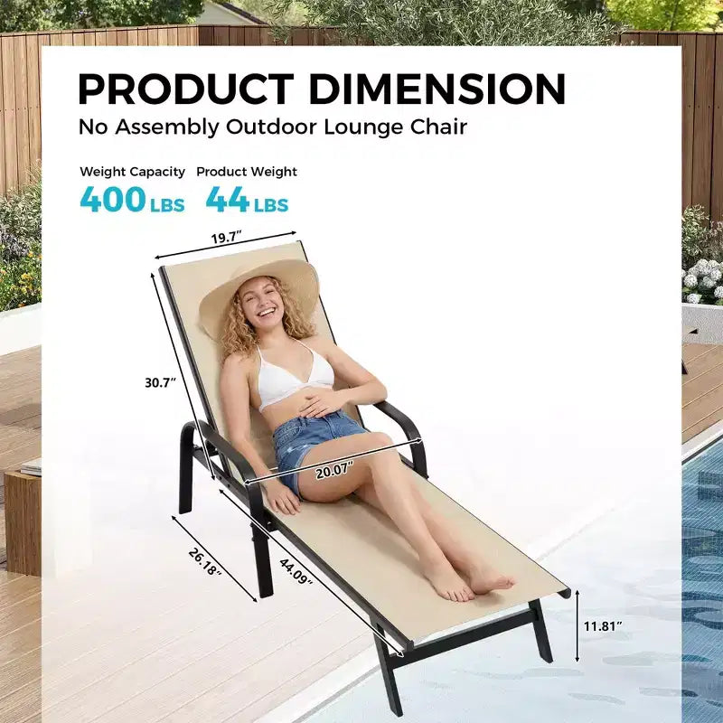 Set di 2 sedie a sdraio da esterno, reclinabili regolabili in 5 posizioni, tessuto Textilene, chaise longue da piscina da 76 per patio, giardino e bordo piscina