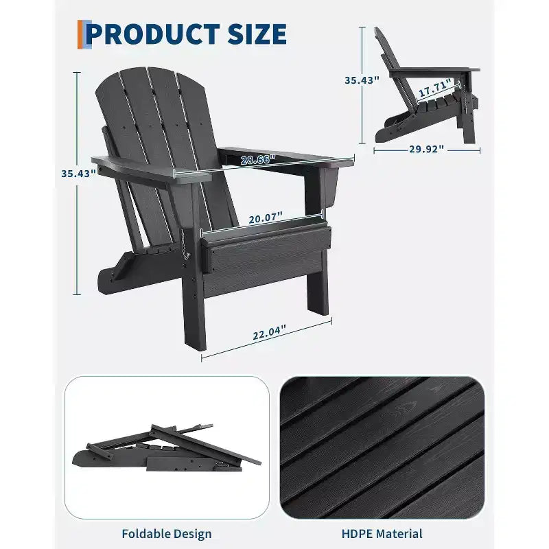 2er-Set klappbare Adirondack-Stühle mit Beistelltisch, HDPE-Kunststoff in Holzoptik, Tragkraft 380lbs, wetterfestes Outdoor-Set für Terrasse, Deck und Feuerstelle