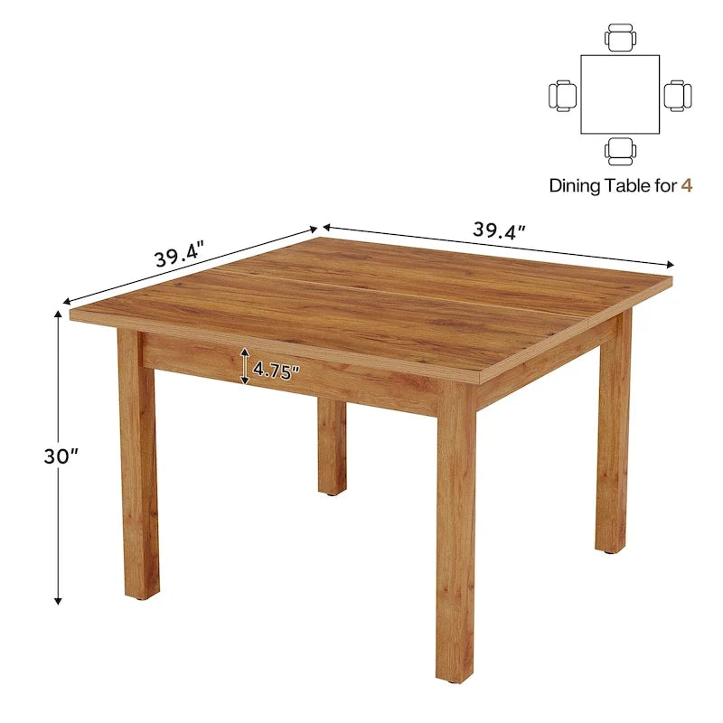 Table à manger carrée de 39.4 pouces pour 2 à 4 personnes, avec pieds en bois massif, pour le salon et la salle à manger