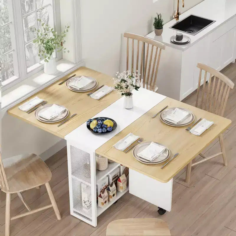 Tavolo da pranzo pieghevole per cucina, salvaspazio, allungabile con piano a ribalta e 6 ruote, per spazi ridotti