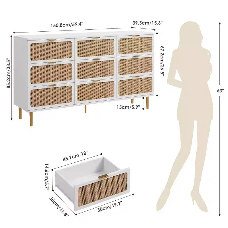 Rattan-Kommode für das Schlafzimmer, geräumige Schubladenschränke für den Kleiderschrank, geeignet für Wohnzimmer, Flur und Kinderzimmer.