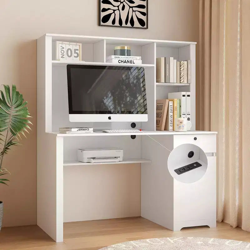 Scrivania moderna per computer da 51.18IN con alzata e libreria, scrivania da ufficio con ampio spazio contenitivo, scrivania per studio e sala lettura
