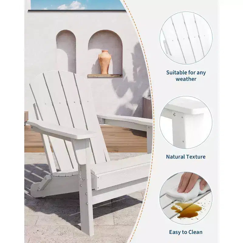 2er-Set klappbare Adirondack-Stühle mit Beistelltisch, HDPE-Kunststoff in Holzoptik, Tragkraft 380lbs, wetterfestes Outdoor-Set für Terrasse, Deck und Feuerstelle
