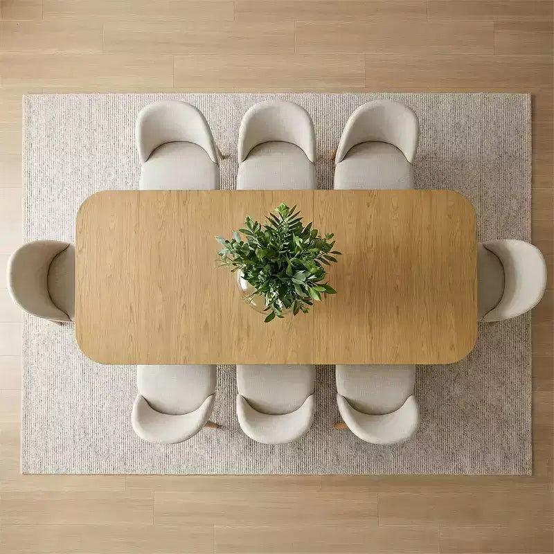 Ensemble de salle à manger de 9 pièces pour 8 personnes, table extensible à piètement en tréteau et chaises rembourrées avec pieds en bois massif-Panipeachy