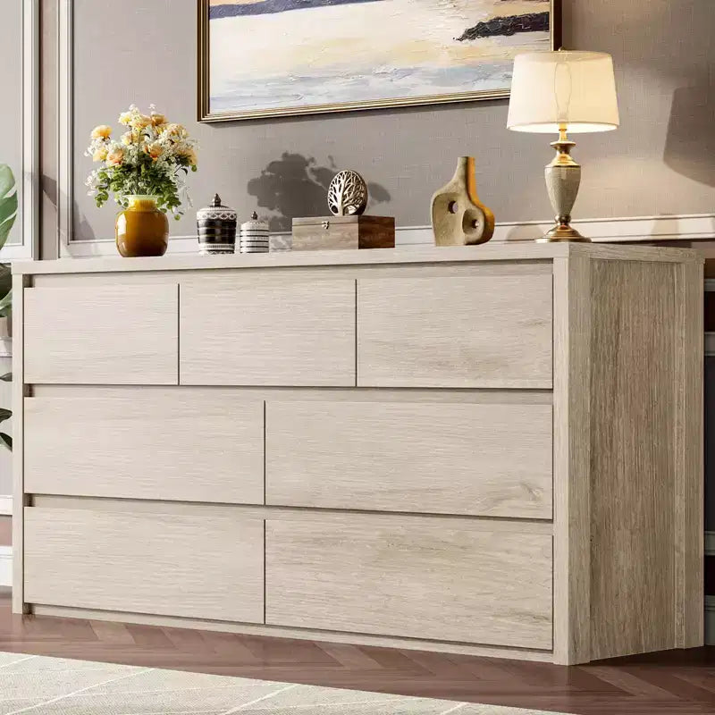 Cassettiera moderna e larga a 7 cassetti per camera da letto, ampia cassettiera in legno con organizer contenitore per soggiorno, corridoio e ingresso
