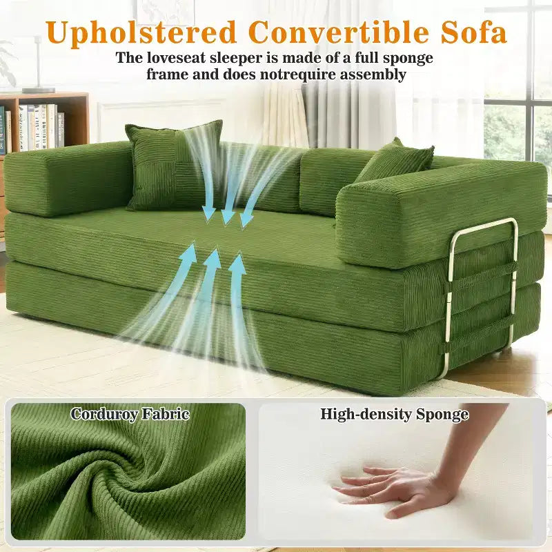 Dyonery canapé-lit pliant 78 en velours côtelé, convertible en lit, format king size, couchage au sol, canapé modulable 4-en-1 à combiner soi-même, confortable et dépliable.