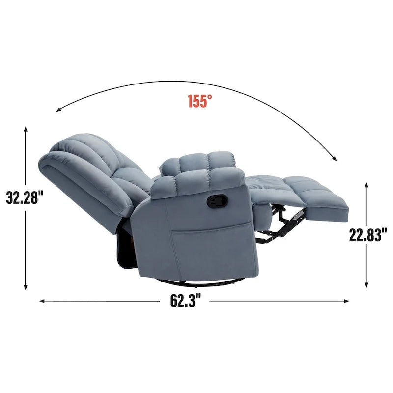 Groene extra grote handmatige relaxfauteuil met draaifunctie, schommelfunctie en stoffen bekleding
