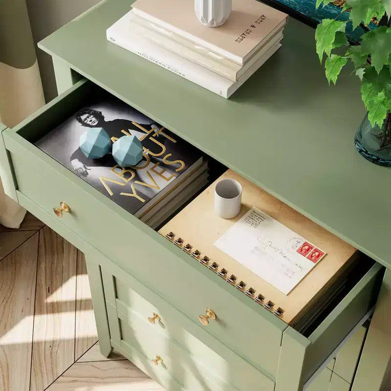 Cassettiera alta 42.5 pollici con 5 cassetti per camera da letto, mobile contenitore in legno con cassetti profondi 11.9 pollici e pomelli in metallo dorato, ideale per ingresso o corridoio