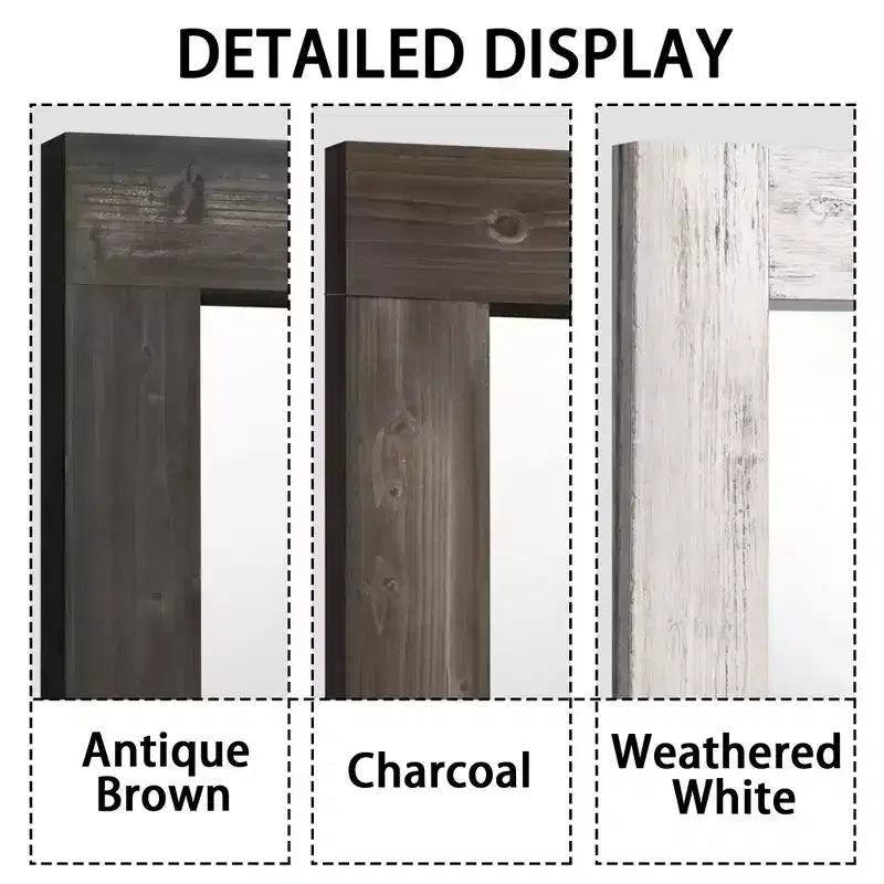 Miroir pleine longueur rectangulaire à angle droit en bois massif brun usé, 71x31 pouces (sans support)