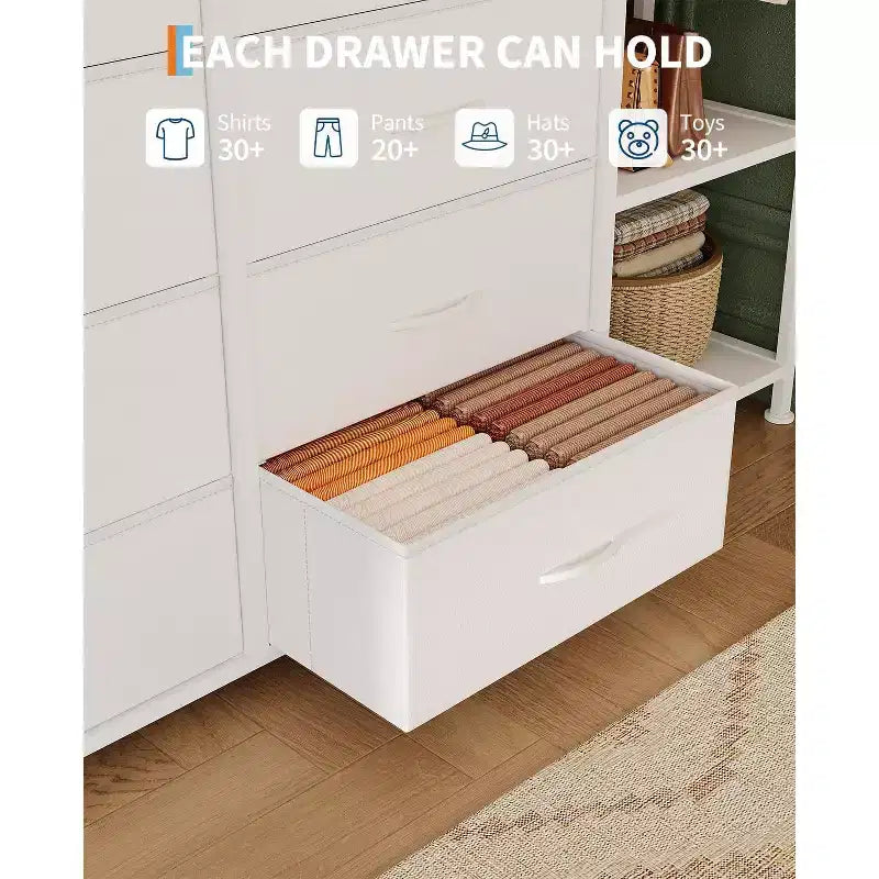 Commode avec 16 tiroirs, tringle de penderie et étagères, organisateur de rangement en tissu pour chambre, placard ou entrée