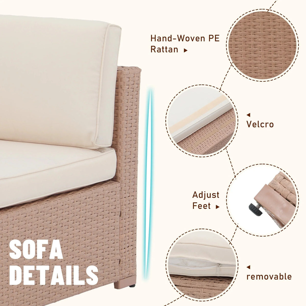 7-teiliges Outdoor-Ecksofaset aus Rattan und Stahl mit Kissen