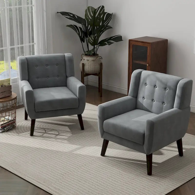 Ensemble de 2 fauteuils d’appoint rembourrés en velours pour le salon