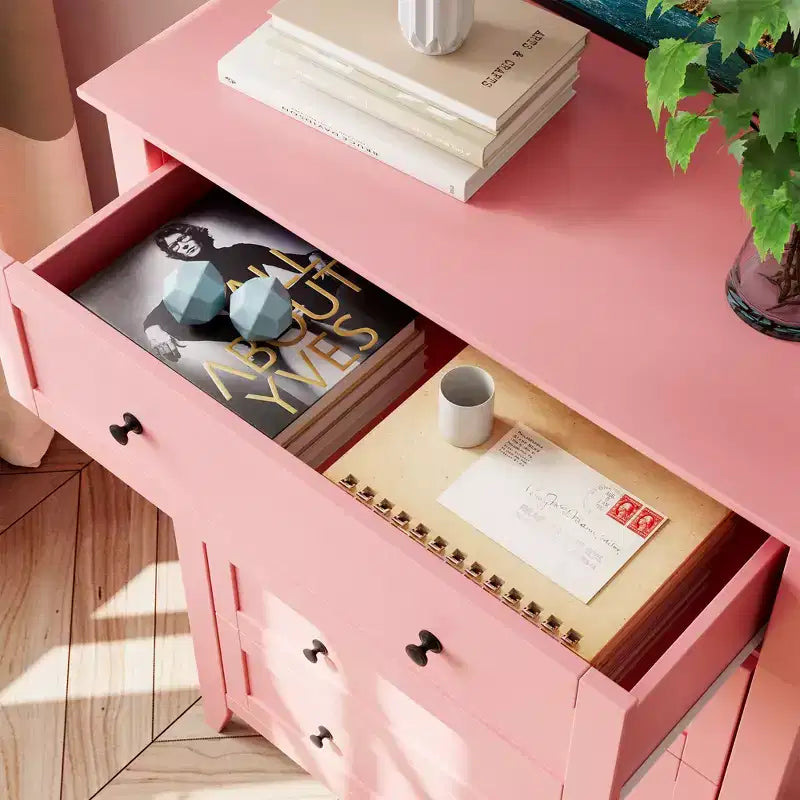 Cassettiera alta 42.5 pollici con 5 cassetti per camera da letto, mobile contenitore in legno con cassetti profondi 11.9 pollici e pomelli in metallo dorato, ideale per ingresso o corridoio