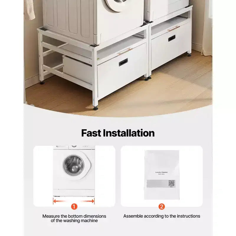 VEVOR wasmachine- en drogerverhoging, 22.6 in hoog, 29x29 in, met uitschuifbare lade en opbergruimte, draagvermogen van 800 lbs, antislip, wit